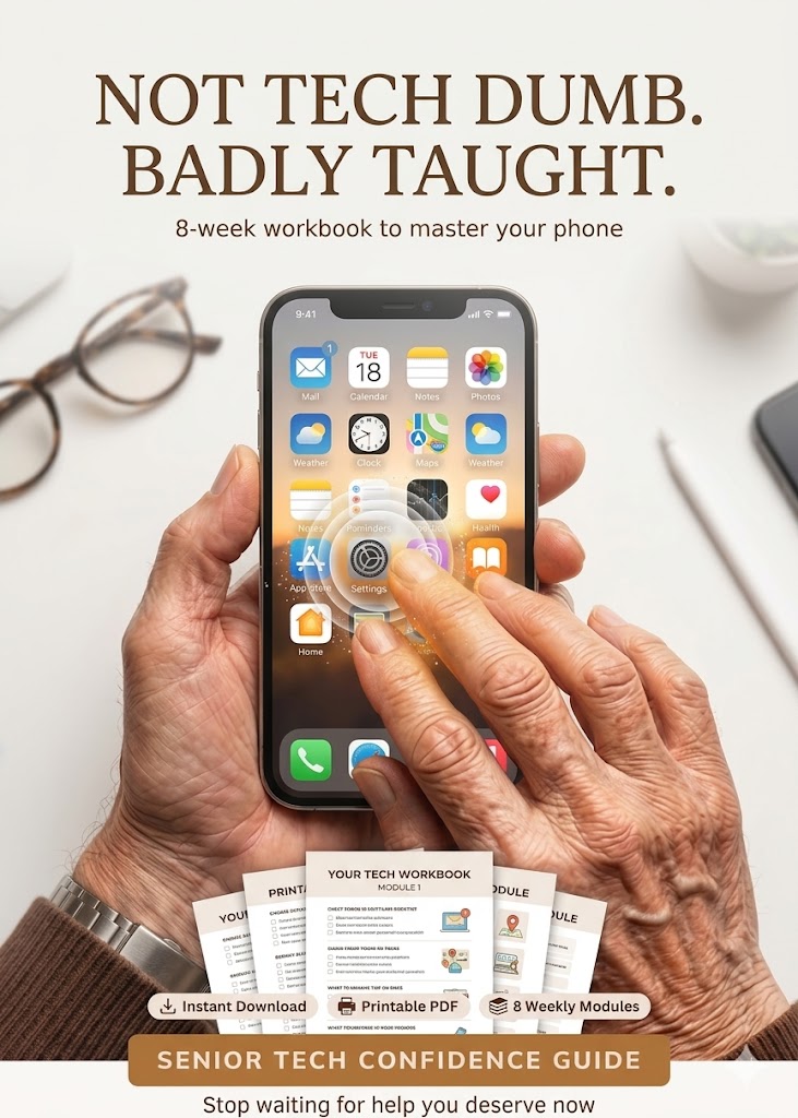 Cover of the 8-Week Smartphone & AI Guide: &ldquo;Not tech dumb. Badly taught.&rdquo;